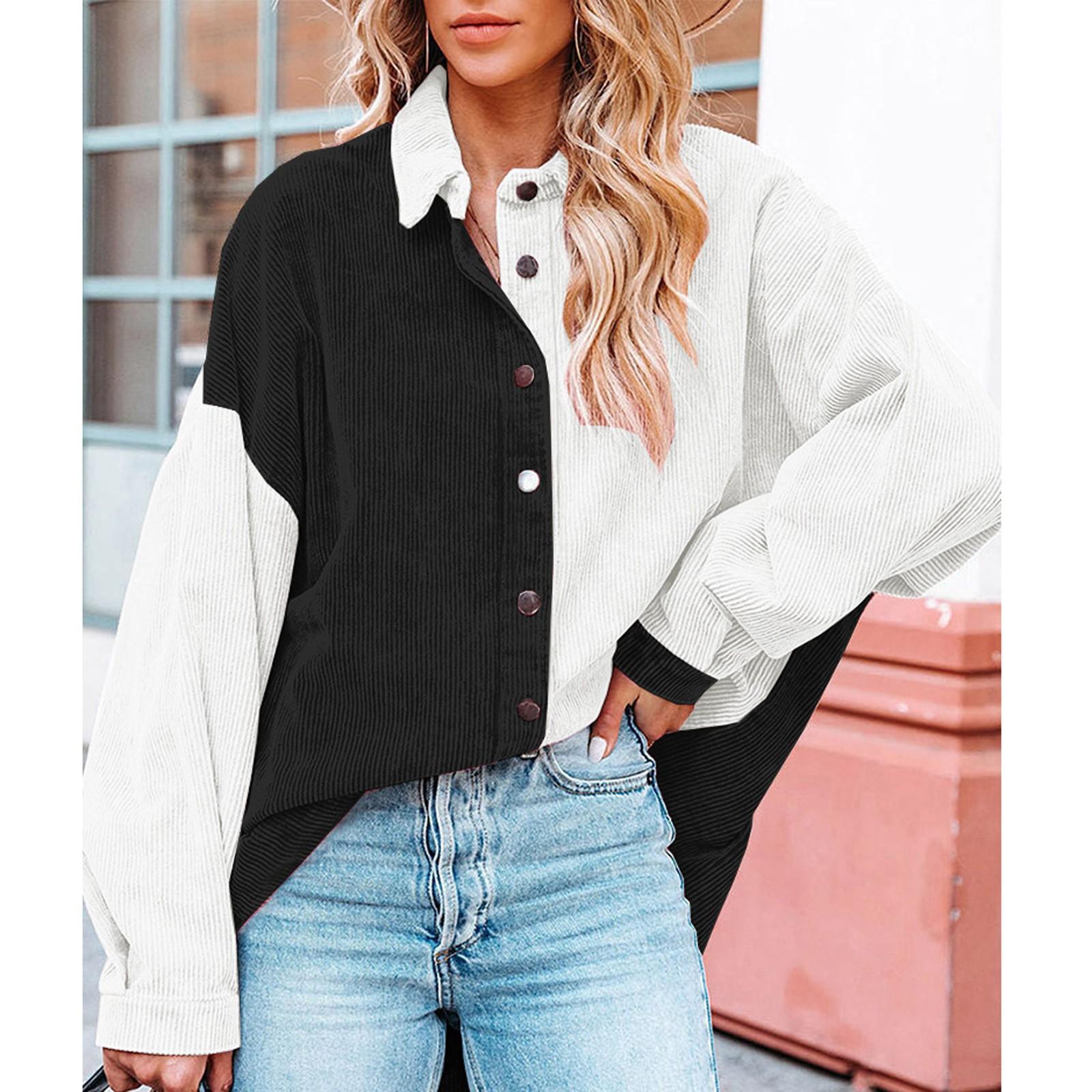 

Женская свободная повседневная рубашка с цветными блоками и длинными рукавами на пуговицах с лацканами, верхняя часть, рубашка с длинными рукавами XL белый