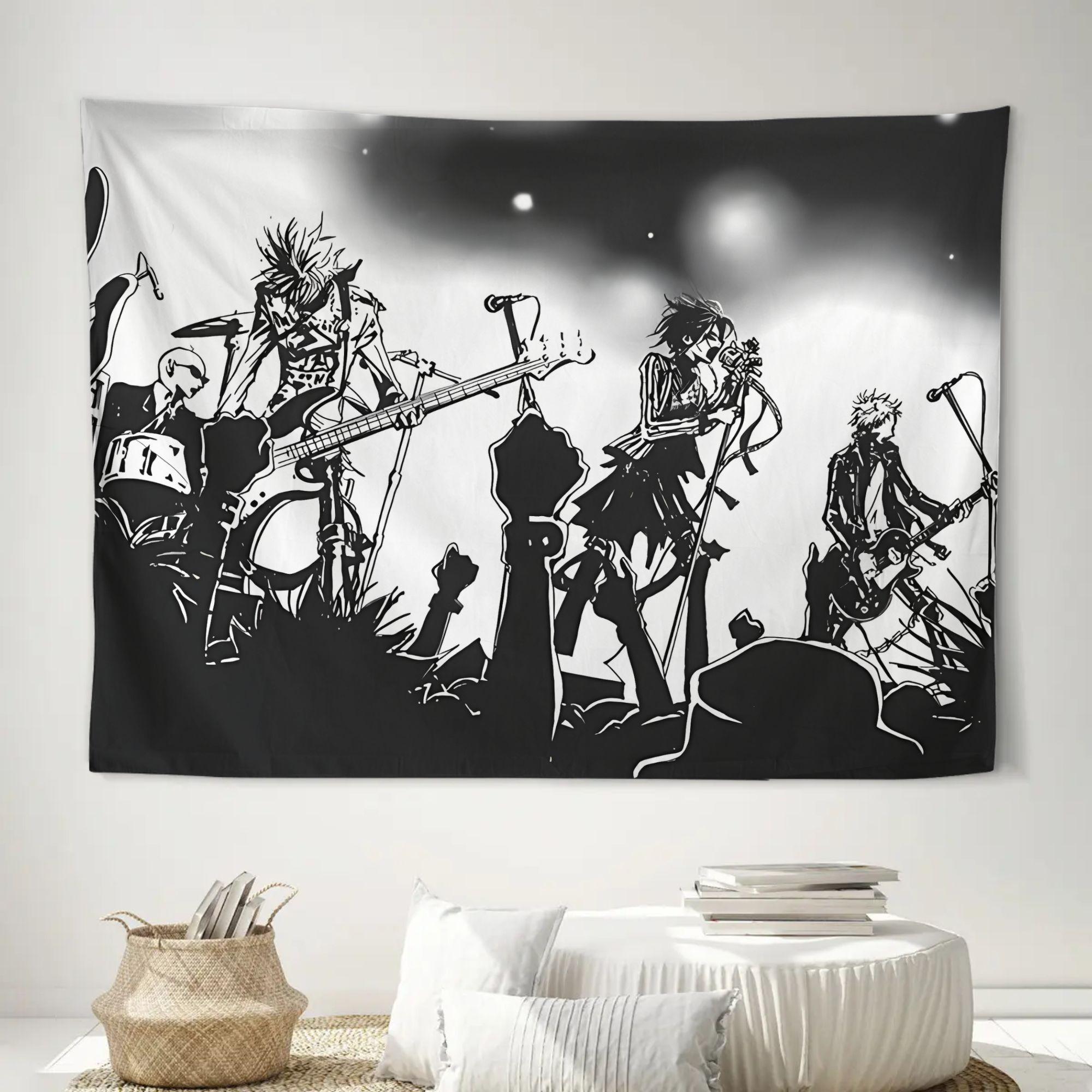 Punk Rock Band Tapestry Black White Skeleton Concert Wall Hanging for Bedroom Gothic Dorm Room Decor 100X70CM