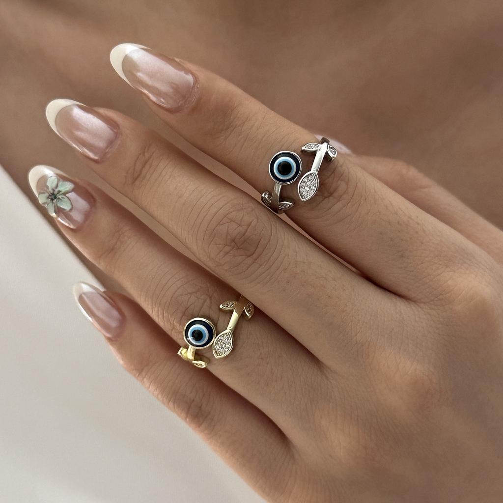 Lucky Blue Evil Eye Open Rings for Women Light Luxury Shiny Cubic Zirconia Copper Rings Trendy Wedding Aesthetic Jewelry Gifts