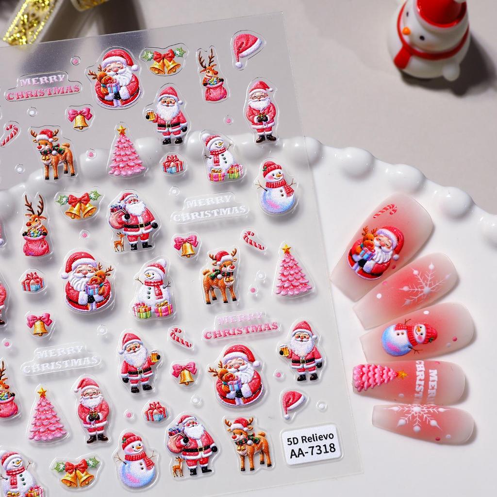 5D Embossed Snowman & Christmas Tree Nail Art Stickers - Style AA