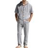 Men's Summer Casual Linen Set: Short-Sleeve Hooded Shirt And Loose-Fit Pants