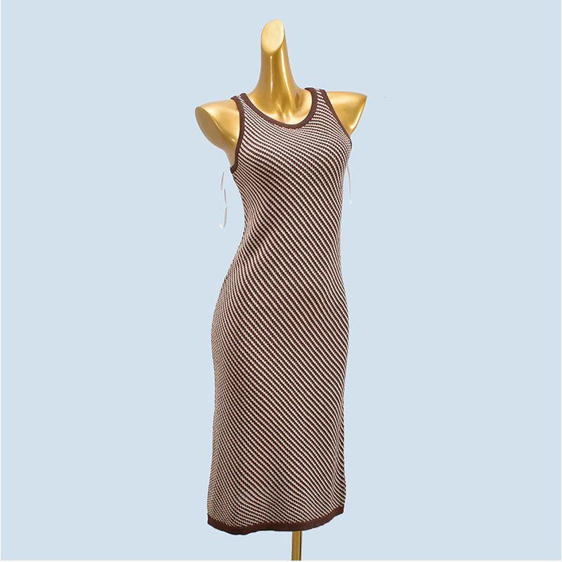 Export Fancy Stripes Vest Skirt Fashion Lazy Women's Bag Hip Silm Slim Looking Sleeveless Knitting Dress