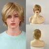 Perruque Synthétique Courte Blonde, Perruque Moelleuse Homme Dégradée avec Frange pour le Quotidien & Cosplay