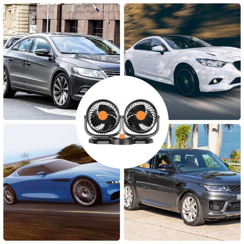 Car Cooling Fan Double Head Car Dash Fan 24V Adjustable Low Noise Household Blower Strong Wind Portable Air Circulator For SUVs