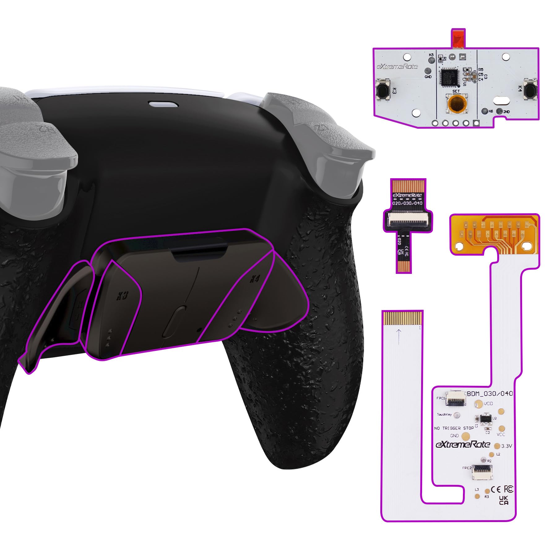 

eXtremeRate Metal Version RISE4 V3 Back Remap Kit Compatible with PS5 Controller Upgrade Board Textured Back Shell 4 Back Buttons Compatible with PS5
