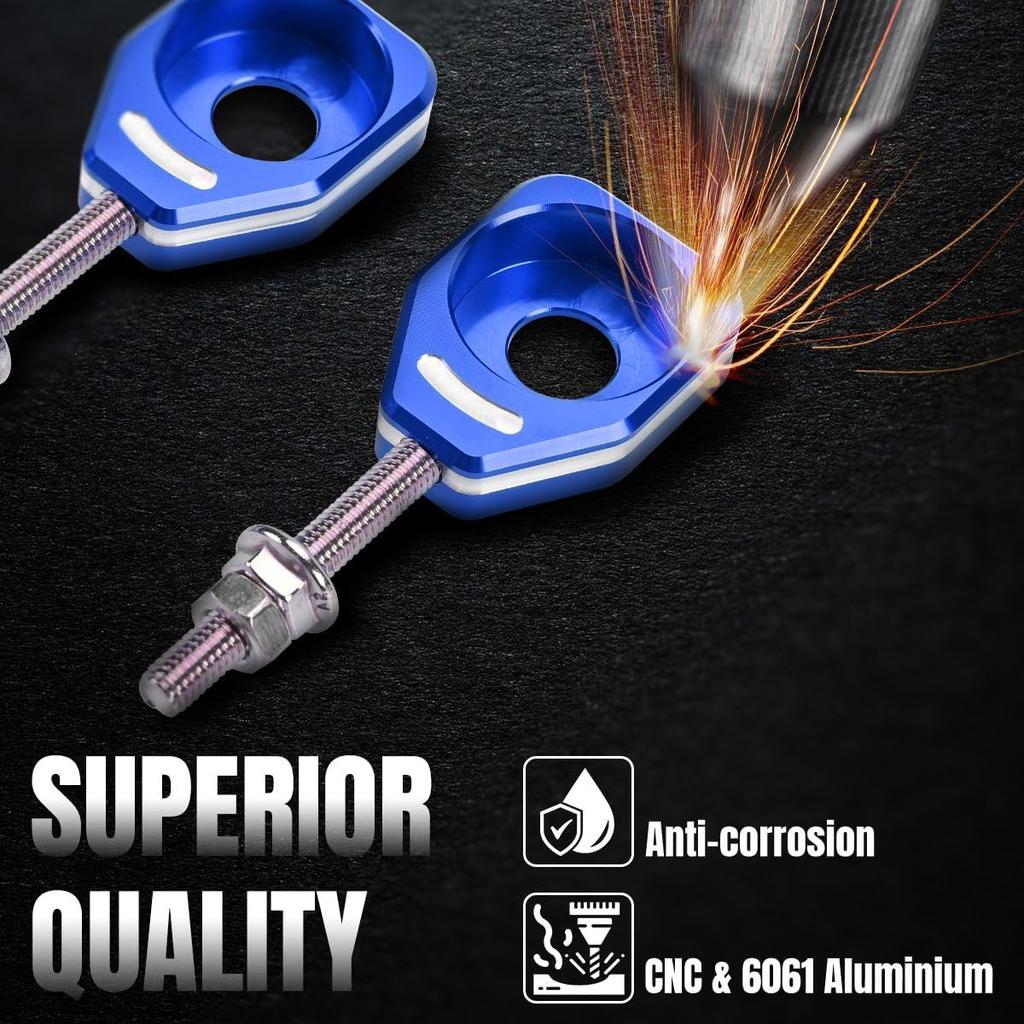Canitu Blue Rear Chain Adjusters,Motorcycle Billet Rear Axle Blocks Swingarm Spool Tensioner Tension Adjuster Accessories for Honda CRF110 2013-2024