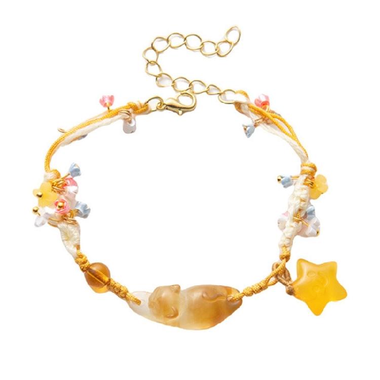 Handcraft Resin Star and Floral Bracelet Including Cats Charm Elegant Jewelry for Everyday Use