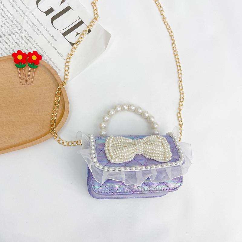 Entzückliche Koreanische Prinzessin Mini-Handtasche Mit Perlenkette Für Kinder Stilvolle Spitze am Rand