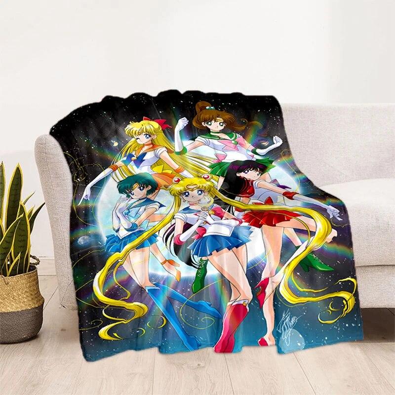 Deka s potiskem Sailor Moon Pretty Soldier Ultra lehká měkká plyšová deka z flanelu na rozkládací pohovku Pohovka Kancelářské dárky