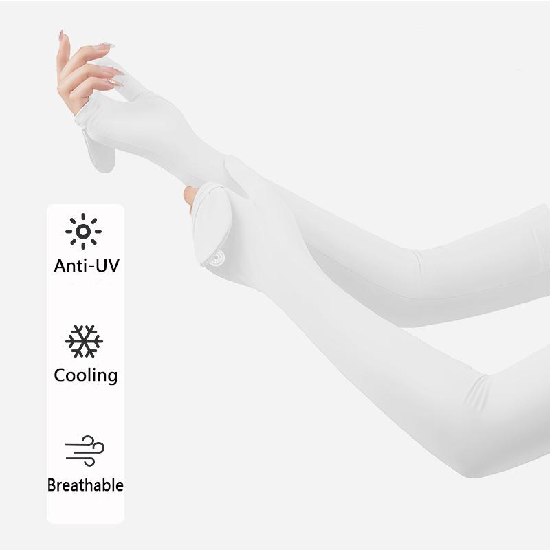 

Ice Silk Sun Protection Sleeve Women Cooling Elastic Thin Long Arm Cover Sunshade Breathable Flip Hand Cover Driving Arm Guards білий