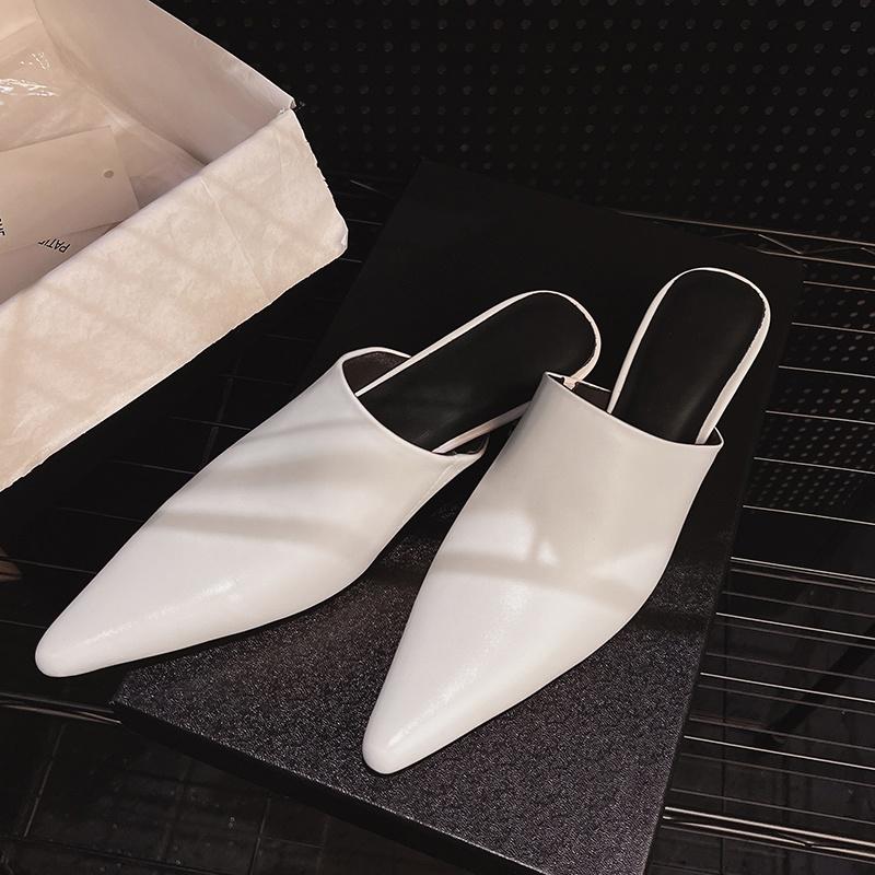 Fashion 2025 New Mueller Slippers Genuine Leather Women Shoes Sexy Pointed Toe Summer Shoes Ladies Snake Pattern Black White Party Shoes