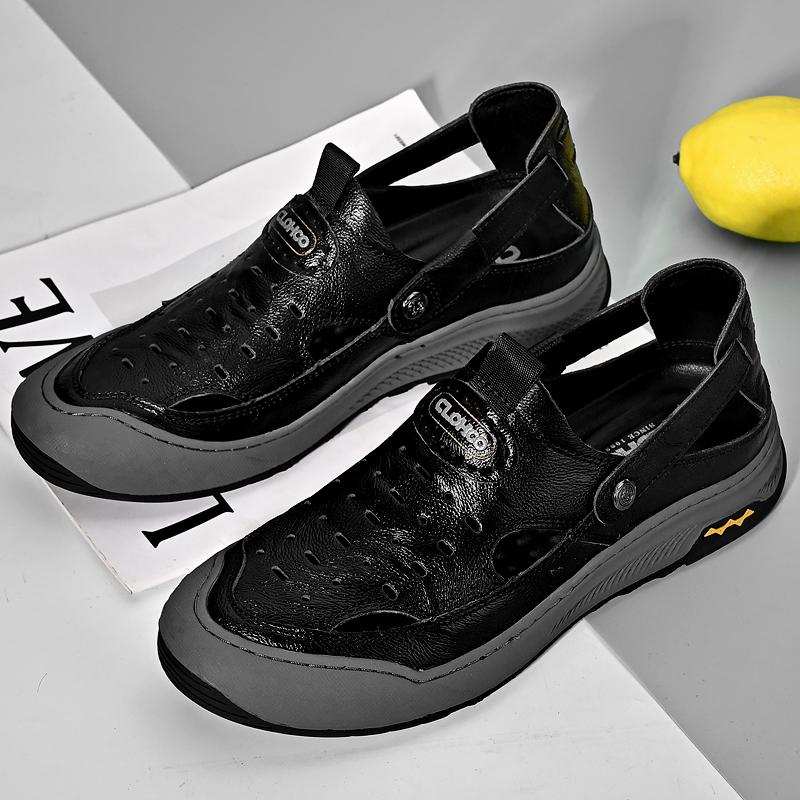 

Fashion New Summer Fashion Men Sandals Breathable Men Leather Outdoor Sandals Antiskid Sandals Breathable Beach Hollow Out Casual Shoes 38 чорний