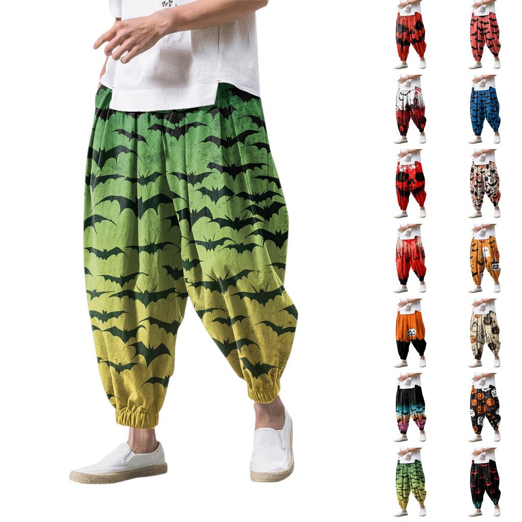 Halloween-Print - Lässige Weitbein-Hose, Herren Lässige Loose-Fit-Hose