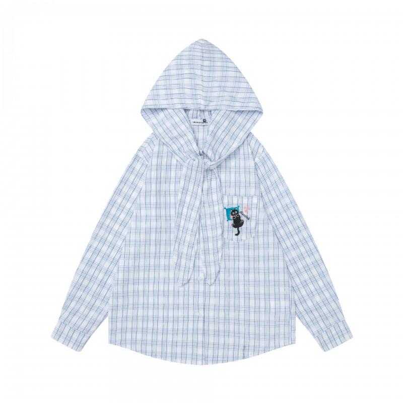 American Vintage Fun Cat Hooded Shirt Loose Fit Casual Top Men Women