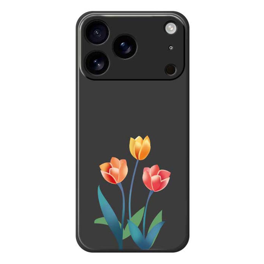 For iPhone 17 Pro Max Case Three Flowers Pattern Printing Straight Edge TPU Phone Back Cover