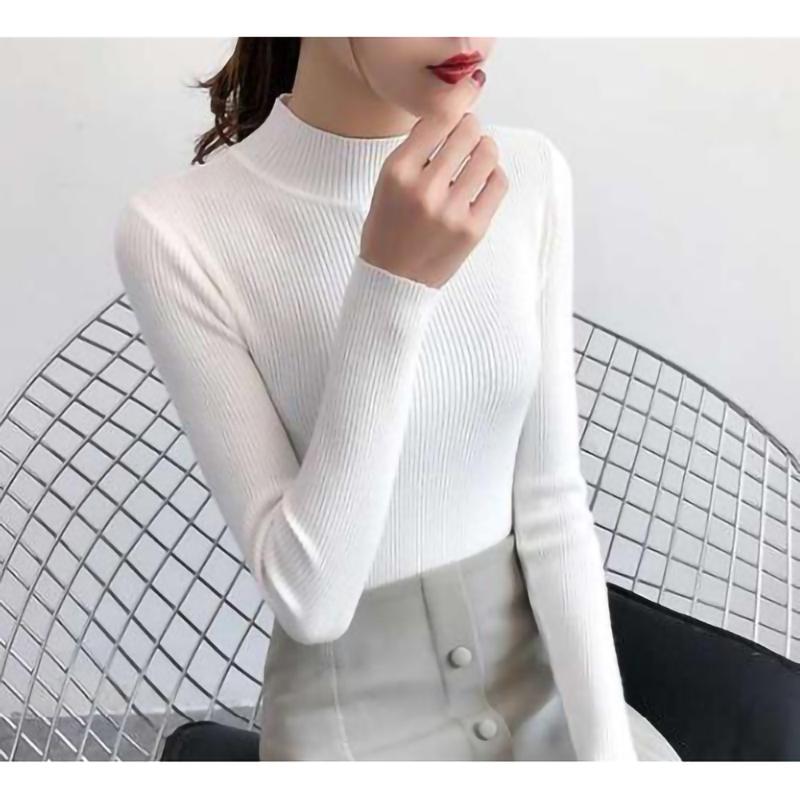 2022 водолазки, свитера, зима-осень, трикотаж с длинными рукавами, свитера, женские тонкие трикотажные однотонные пуловеры, топы One Size белый
