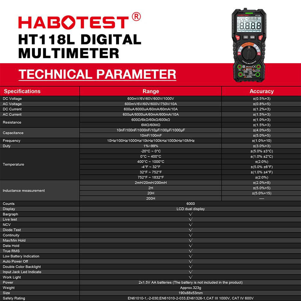 Digital Multimeter 6000 Counts DC/AC Ammeter Voltmeter Non Contact Voltage Detector LCD Voltage Current Tester Electrician Tools