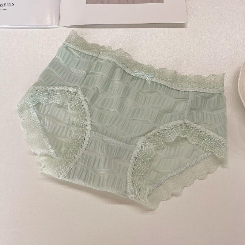 Ice Gauze Girls' Underwear with No Trace Breathable Waist Briefs Wrapped Buttocks Pure Cotton Crotch Lace Women's Triangle Panties