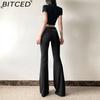 BITCED Summer Women's Solid-Color Slim-Fit High-Waisted Streetwear Casual Straight-Leg Slightly Flared Pants