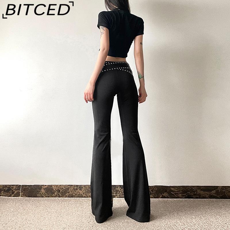 BITCED Summer Women's Solid-Color Slim-Fit High-Waisted Streetwear Casual Straight-Leg Slightly Flared Pants