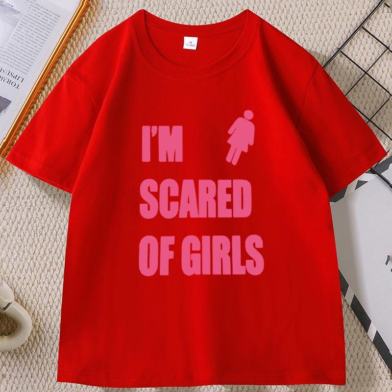 T-shirt Stampata 'Ho Paura Delle Ragazze' Casual Cotone Manica Corta Girocollo Unisex Y2k Streetwear Abbigliamento Unisex Maglietta Larga Top