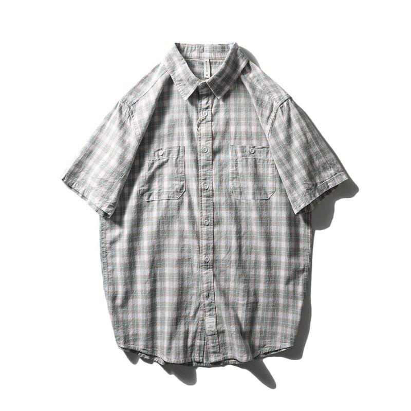 Japanese Retro Pure Cotton Plaid Short-Sleeve Shirt for Men, Summer 2024 New Style, Export Men's Clothing Shirt