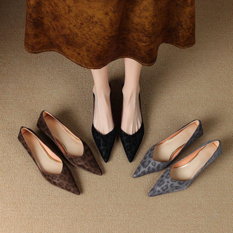 

Commuter series~ 2025 spring leather work shoes daily stiletto black low-top solid color pointed high heels 39