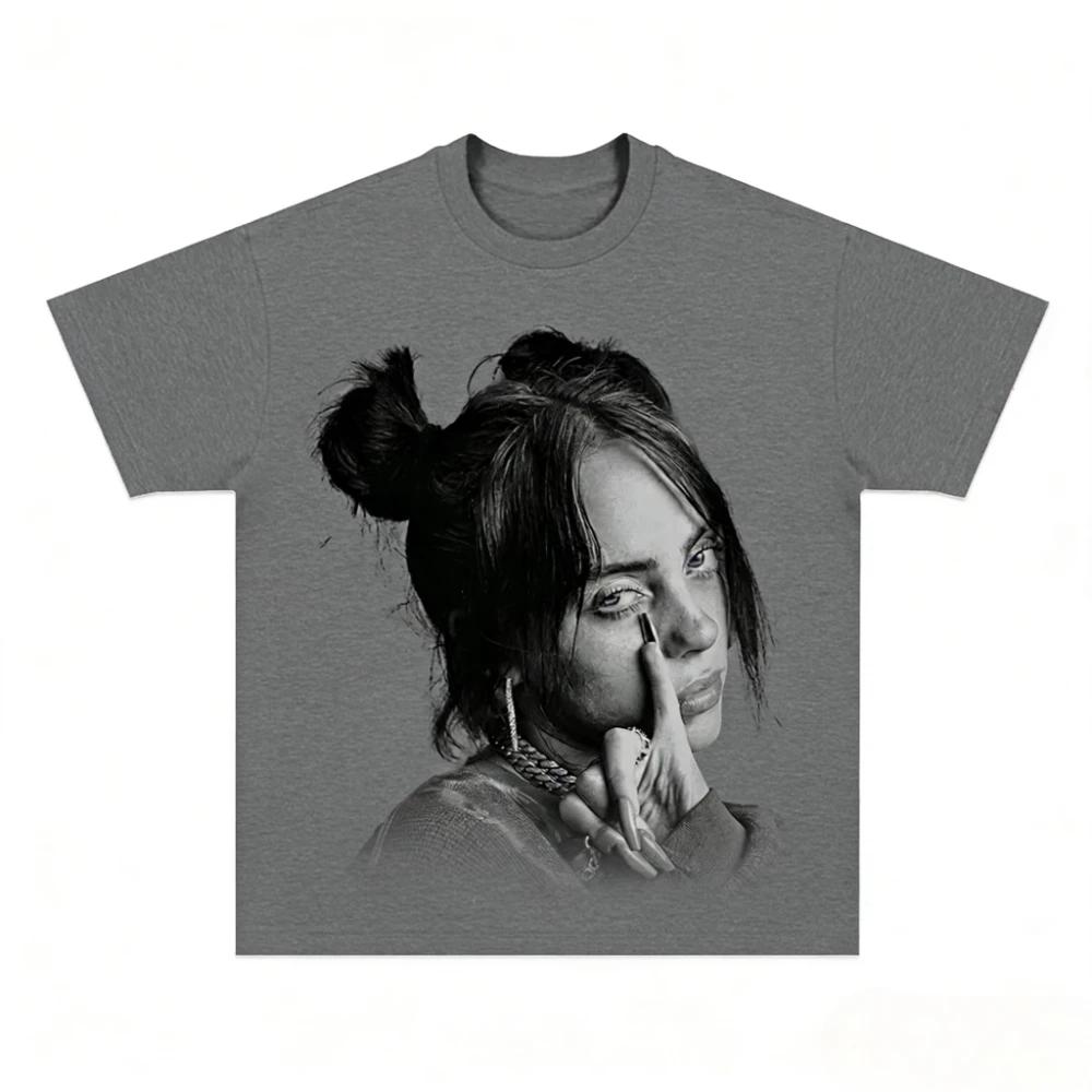 Billie Eilish Retro Muster Weiches T-Shirt 2026 Sommer Herren Damen Hip Hop Kleidung Y2k Mode Street Style Reines Baumwoll-T-Shirt