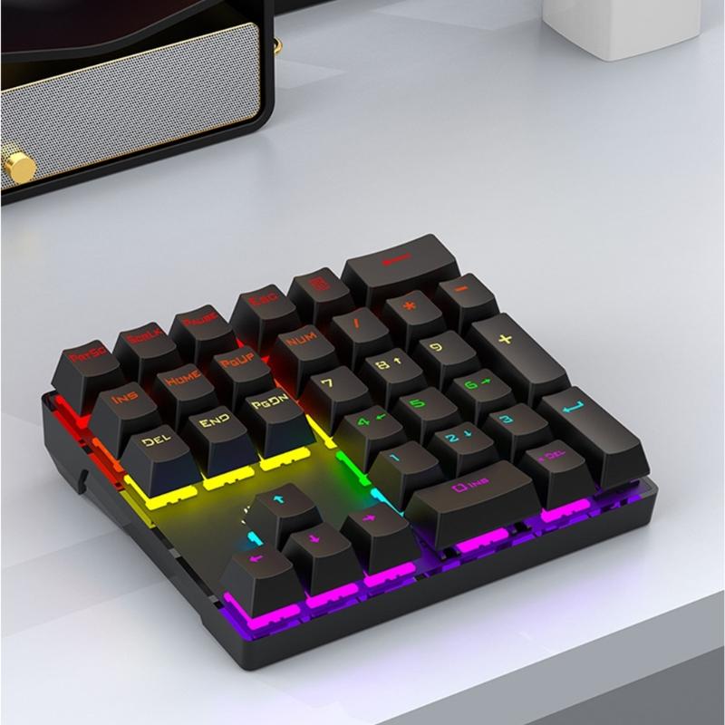 Hot Swappable 33Key Mechanical Number Pad Featuring RGBs Lighting Mode USB Wireds Connectivitys Ergonomic For Efficient Data Entry