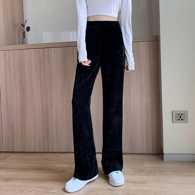 

Push and Thicken Wide Leg Pants Fleece-lined Thickened Draping Effect Straight-leg Loose Pants Black S