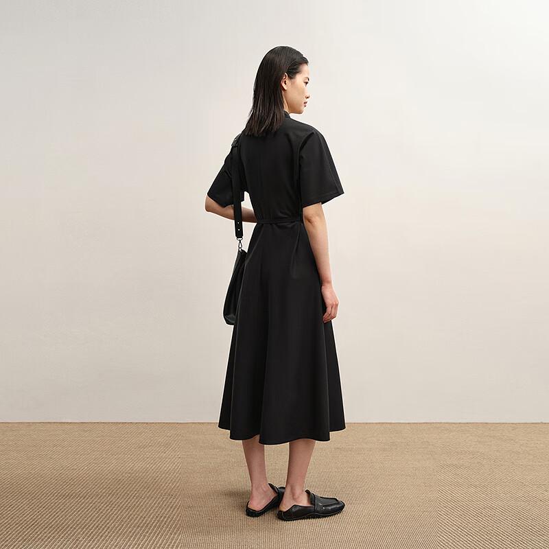 Women's Wool Blend Short Sleeve V-Neck A-Line Dress