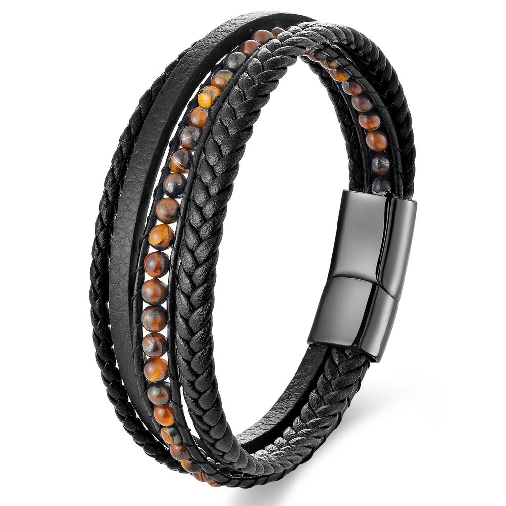 Fashion Rope Men Bracelet Double Layer Leather Bracelet Homme Stainless Steel Accessories for Lover Husband Jewelry Gift