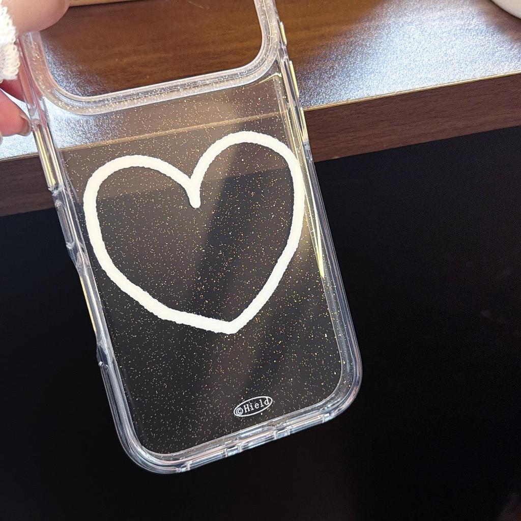**Simple White Heart Line Design Phone Case for iPhone 15/14, Compatible with Apple 16, Round Edge, Suitable for iPhone 17 Pro Max**