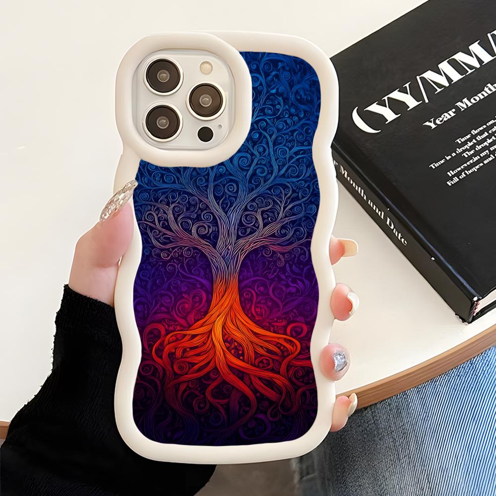 World Life Tree Mobile Phone Case for iPhone 17 16 15 14 13 12 11 Air Pro Max Plus Wavy Edge TPU Colorful Cover Cover Pretty