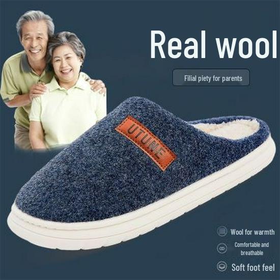 Youdiao Wool Autumn/Winter Plush Non-Slip Slippers for Men & Women - Warm Indoor Shoes for Middle-Aged & Elderly.