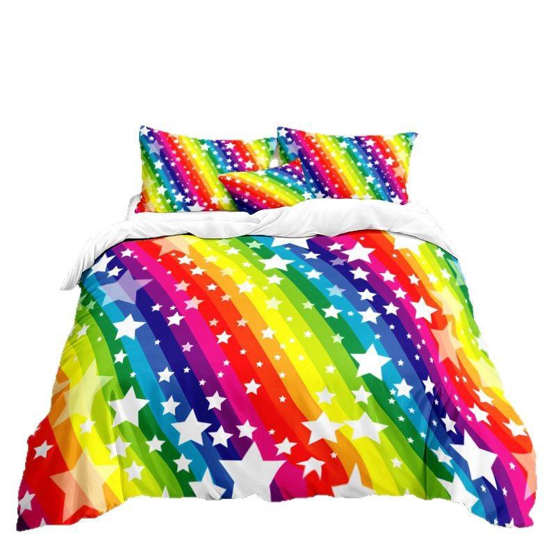 Rainbow Series 3D Digital Printing Three-Piece Bedding Kit Bed Sheet Quilt Cover