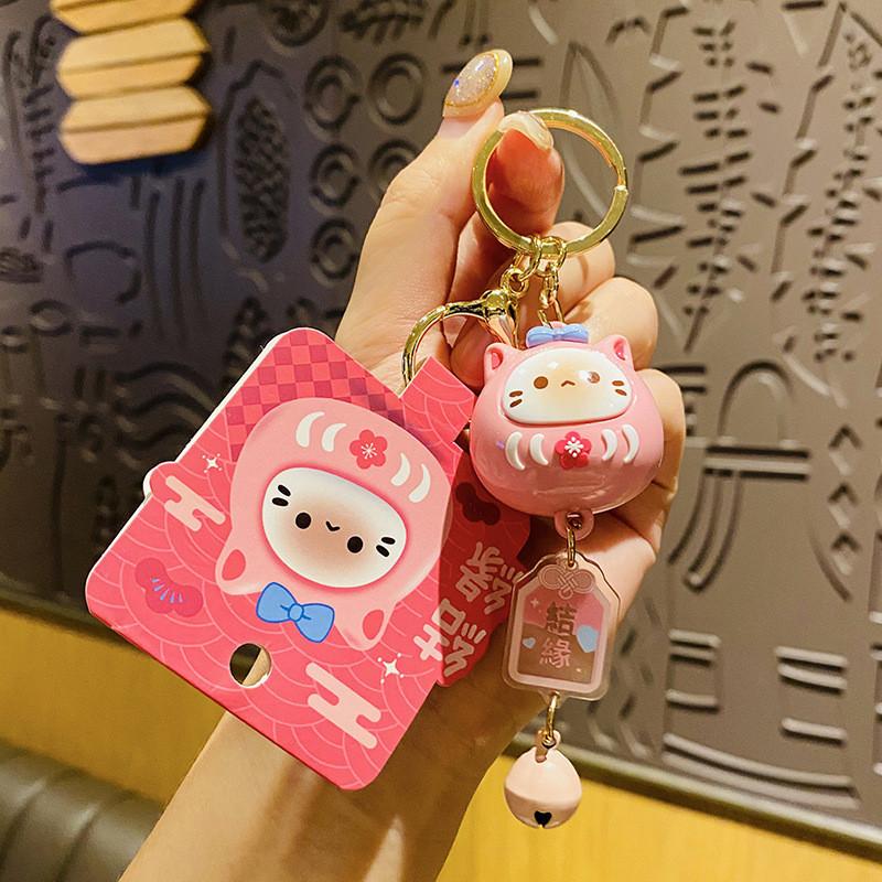 Adorable Coco Cat Daruma Keychain Cute Alloy Pvc Charm For Car Backpack Lovers