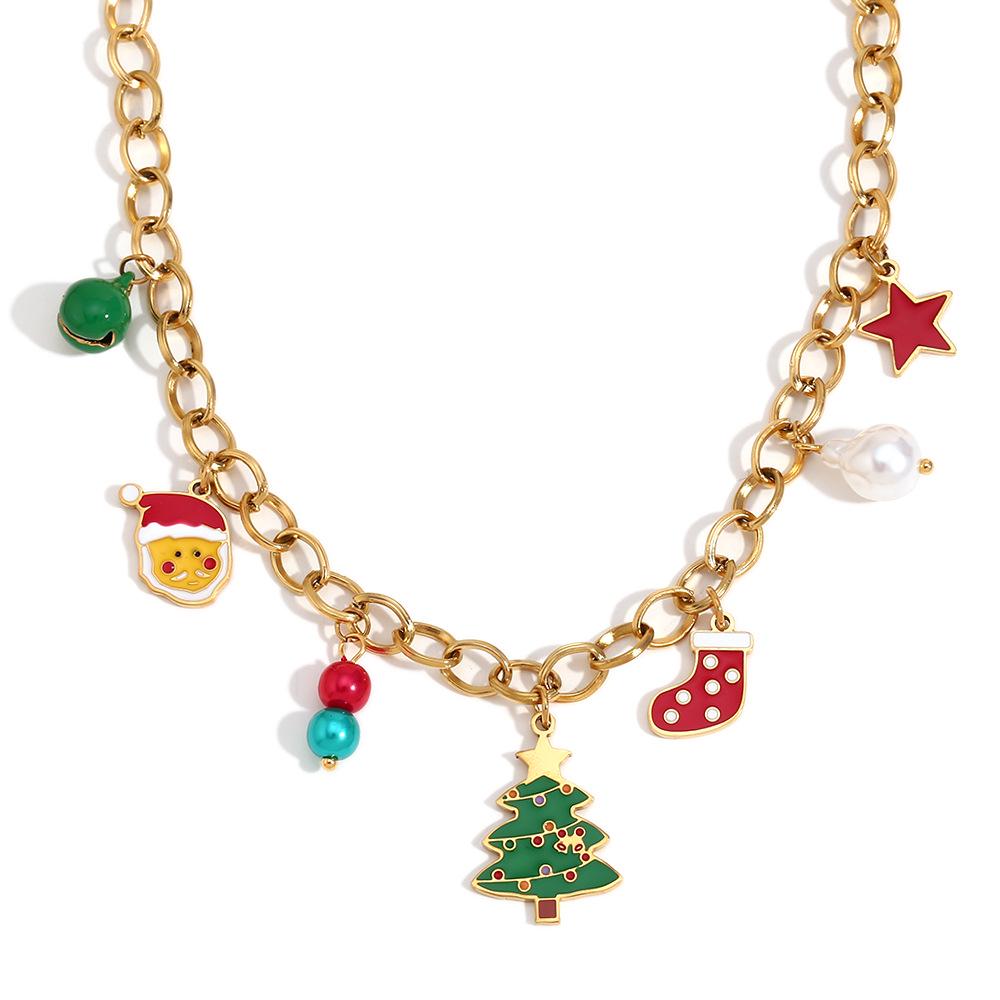 

18K Gold Plated Cartoon Christmas Tree & Santa Pendant Necklace for Women