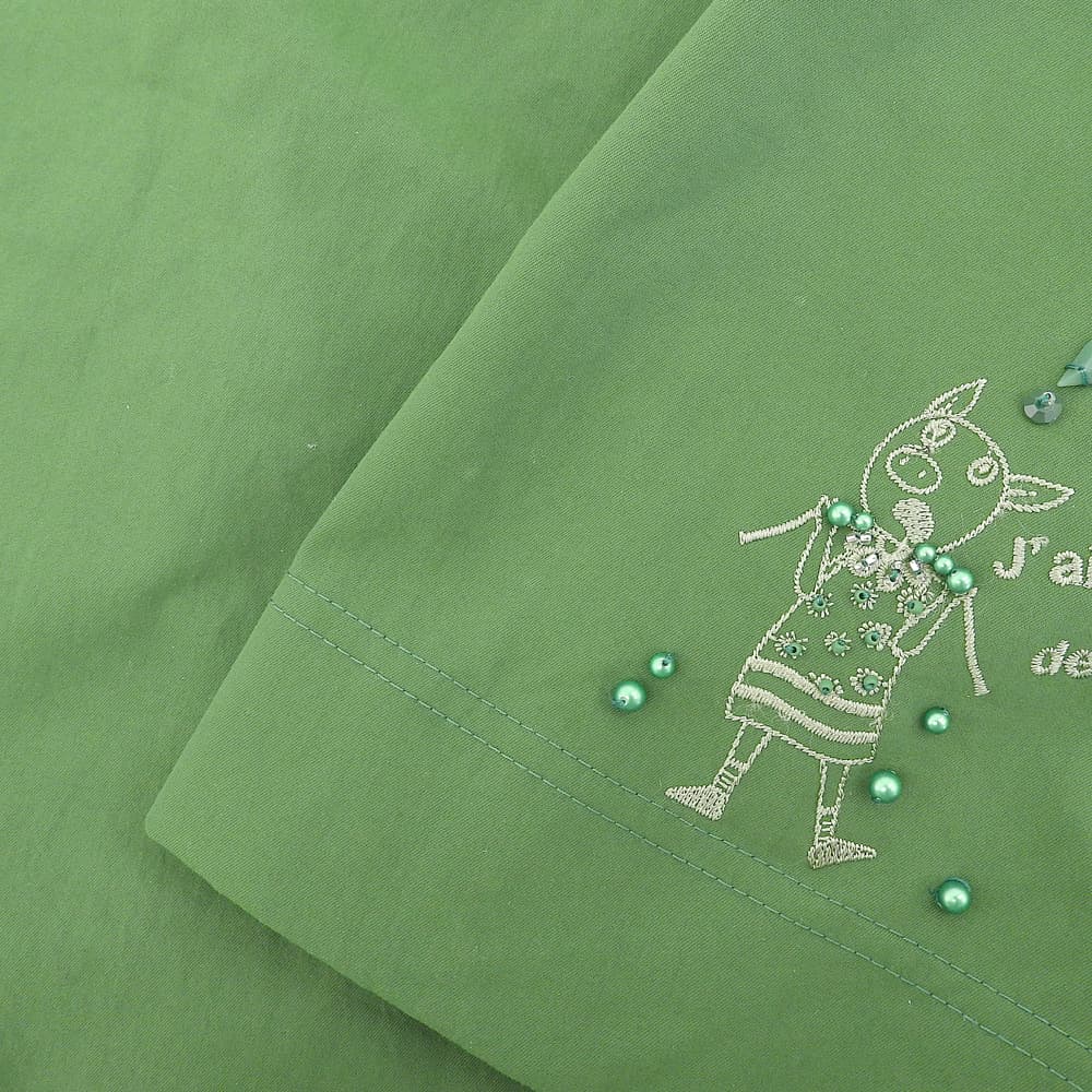 OLLEBOREBLA Beautiful pig embroidered easy pants bottoms for women green L Bottoms L greenUsed