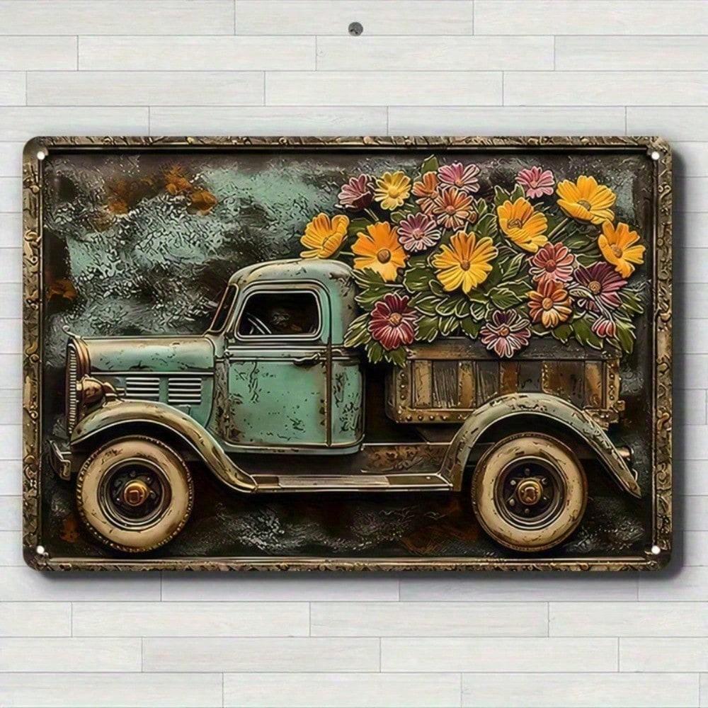 

Vintage Floral Truck Metal Sign Rustic Farmhouse Decor Wall Art Aluminum Kitchen Living Room Gift Home 20x30cm різнокольоровий