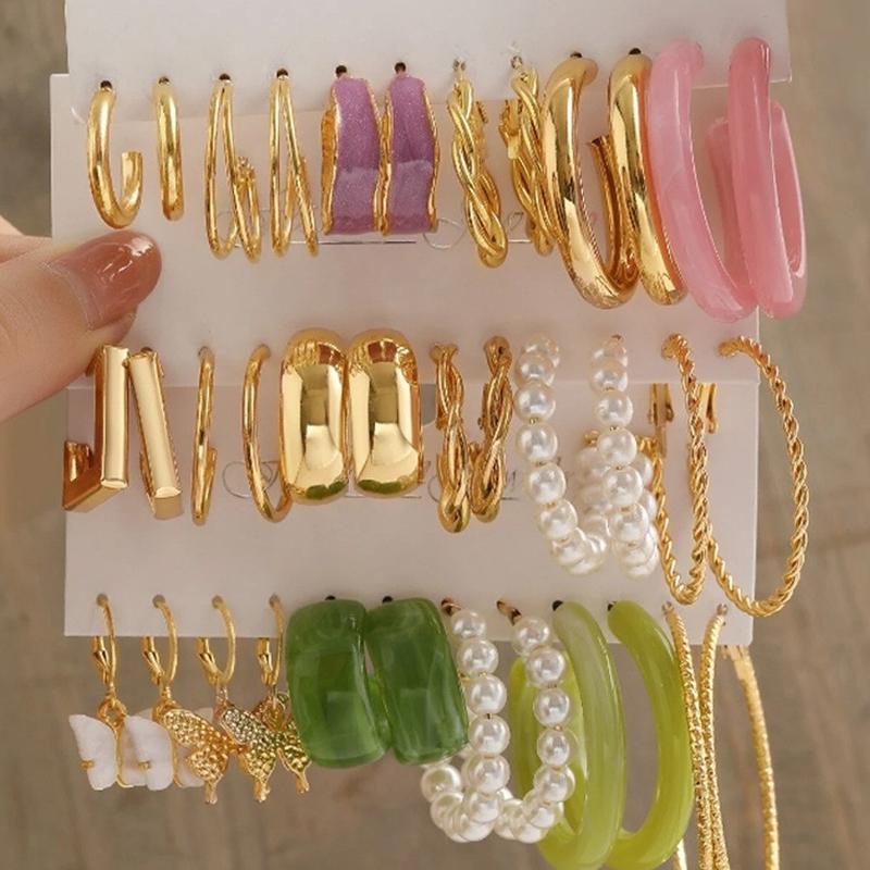 New Gold Color Earrings Set Boho Vintage Colorful Butterfly Acrylic Pearl Hoop Earrings for Women Fashion Jewelry Gifts 2026 New