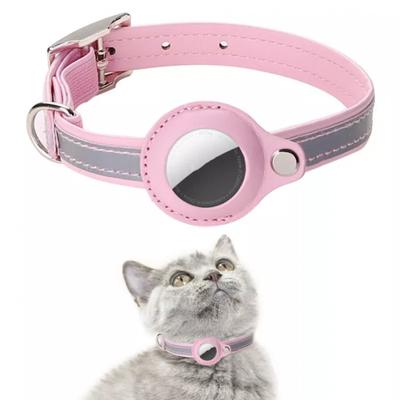 Verstellbare Haustierhalsbänder aus Leder für Apple Airtag Ortungsgerät Hund Katze Anti-Verlust Reflektierendes Schutzhülle für Airtags Halsband