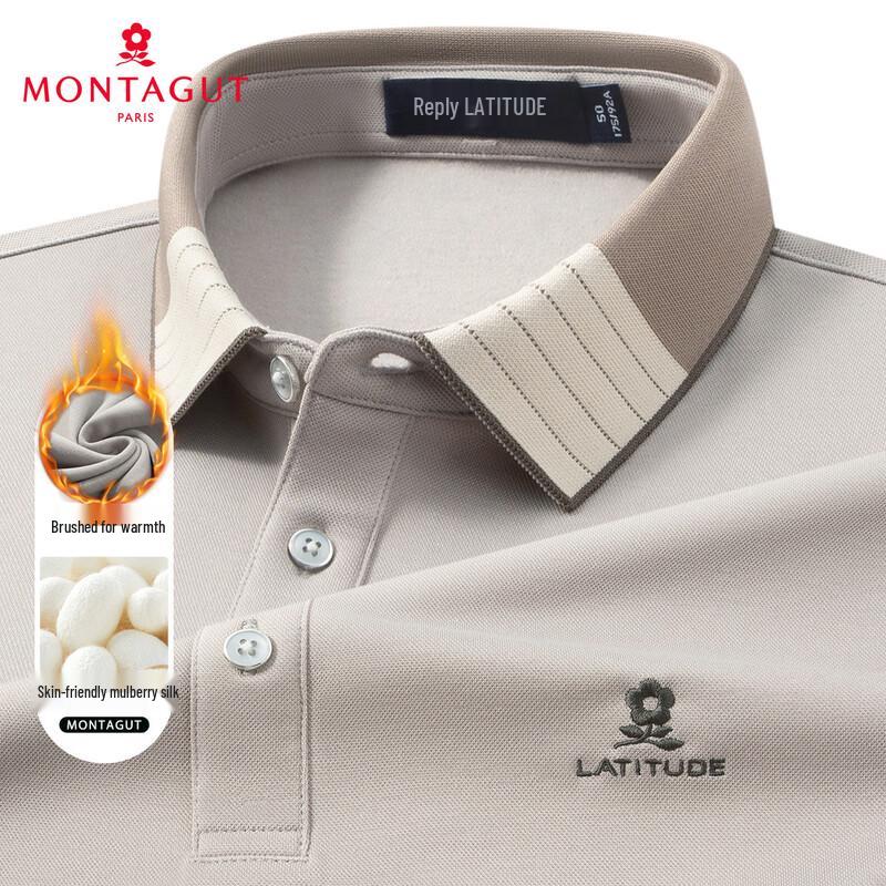 MONTAGUT Men s Silk Blend Brushed Long-Sleeve Polo Shirt 56