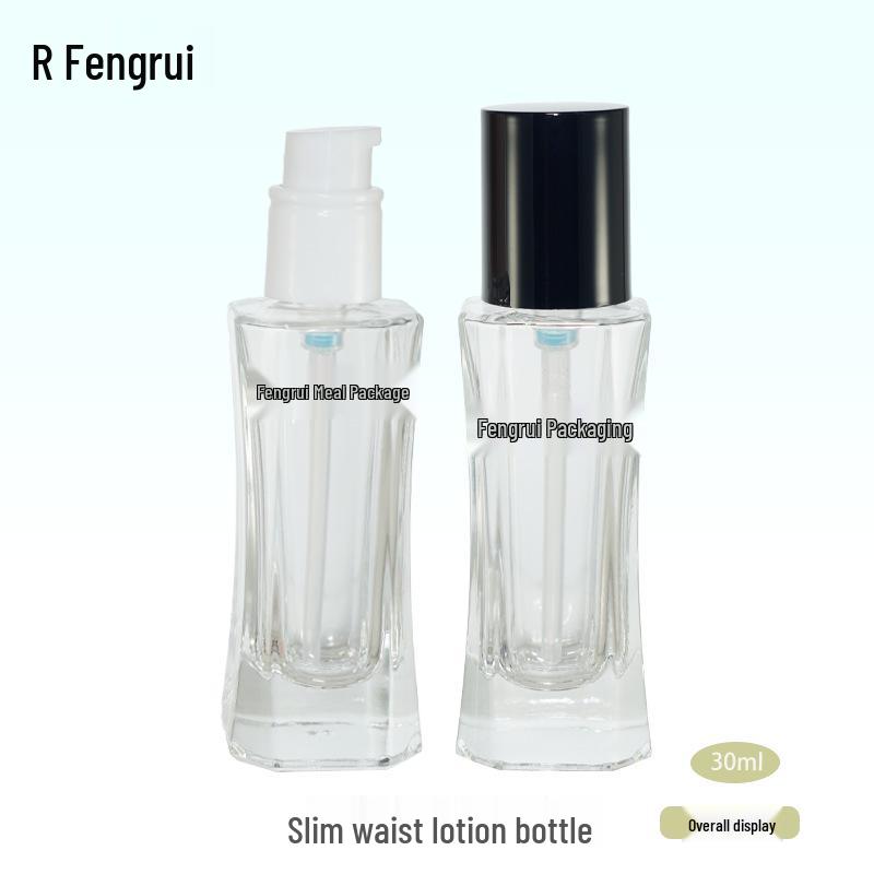 30ml Slim Waist Glass Bottle with Press Pump for Foundation, Toner, Lotion, or Essence.