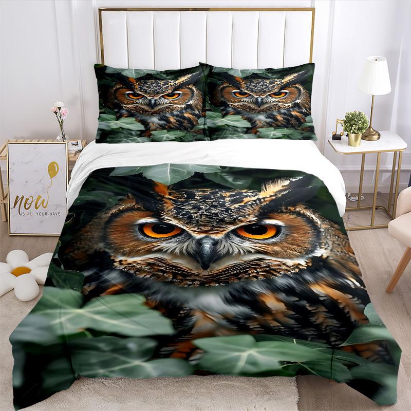 3pcs Owl Print Duvet Cover Set - Includes 1 Duvet Cover and 2 Pillowcases, No Quilt Core, All-Season Home Decor yy251111008