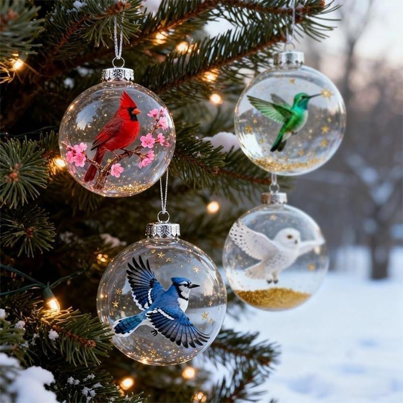 Adorno Transparente de Aves de la Naturaleza, Adornos de Colibrí para Árbol de Navidad, Para Decoración Navideña, Bolas Transparentes para Decoración del Hogar