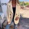 Women Winter Overcoat Turn-down Collar Solid Color Double-sided Woolen Double-breasted Loose Fit Coat Thermal Long Sleeved Commuting Dating Spring