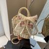Luxury Designer Lace Bow Straw Weave Women'S Handbag Casual Crossbody Bag Compact Bucket Summer Beach Bag Premium
