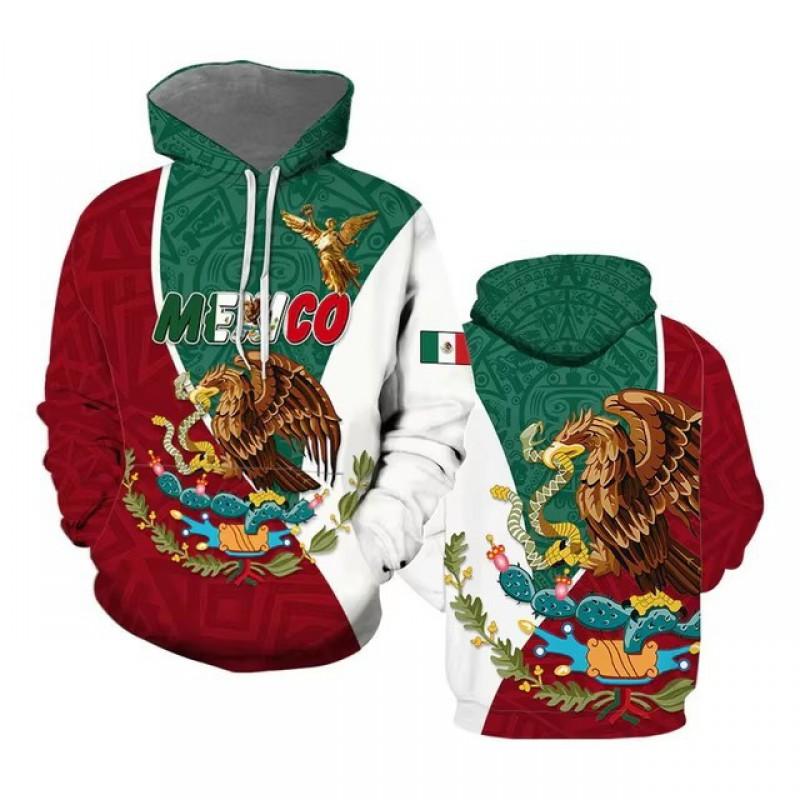 Unisex Hooded Sweatshirt With 3D Digital Print Mexican Flag Emblem Fleece-Lined Winter