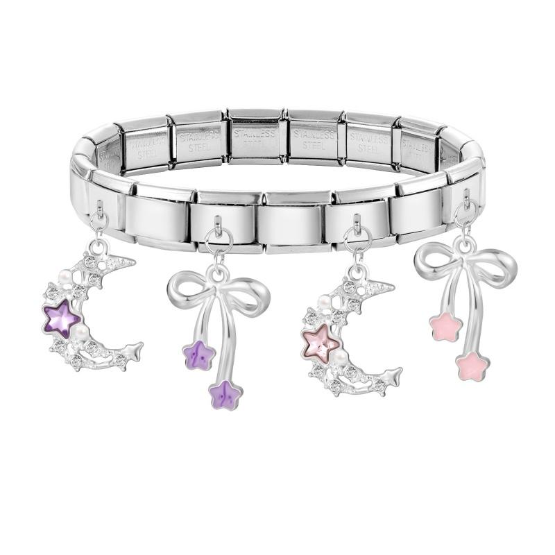 Women Fashion Zircon Star Butterfly Golden Heart Tassel Chain Italian Charms Fit 9mm Stainless Steel Bracelet DIY Jewelry Gift